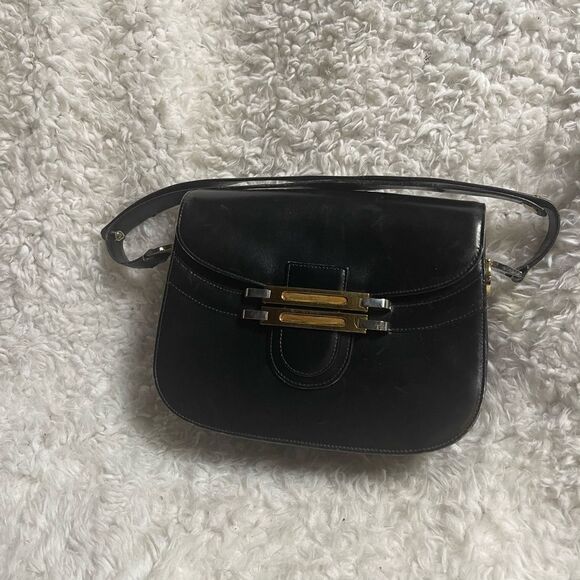Comtesse vintage leather black adjustable one strap Satchel gold tone hardwares - Picture 2 of 10